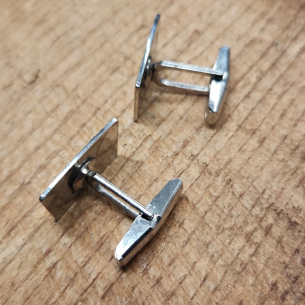 Vintage Etched Sterling‎ Silver Rectangular Cuff Links Engraved